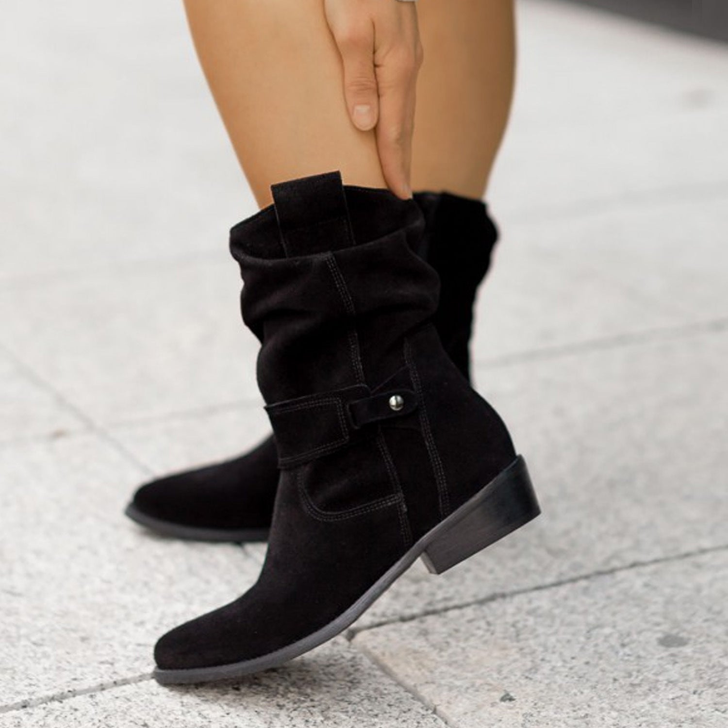 Ins Pointed Toe Mid-calf Boots Suede Zipper Western Boot Shoes For Women