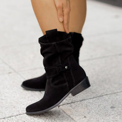 Ins Pointed Toe Mid-calf Boots Suede Zipper Western Boot Shoes For Women