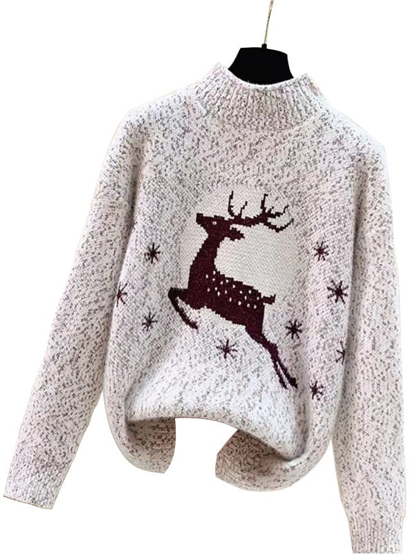 Casual Christmas Half-Neck Pullover Jacquard Top