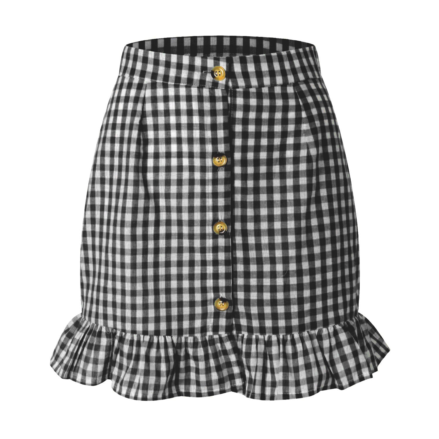 Plaid Lotus Leaf Skirt High Waist