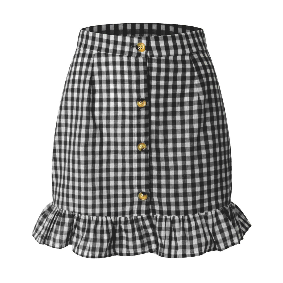 Plaid Lotus Leaf Skirt High Waist