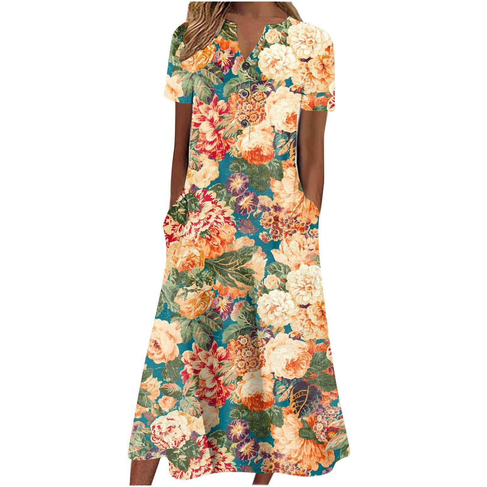 Casual Short Sleeved Long Midi Plain Dresses With Pockets