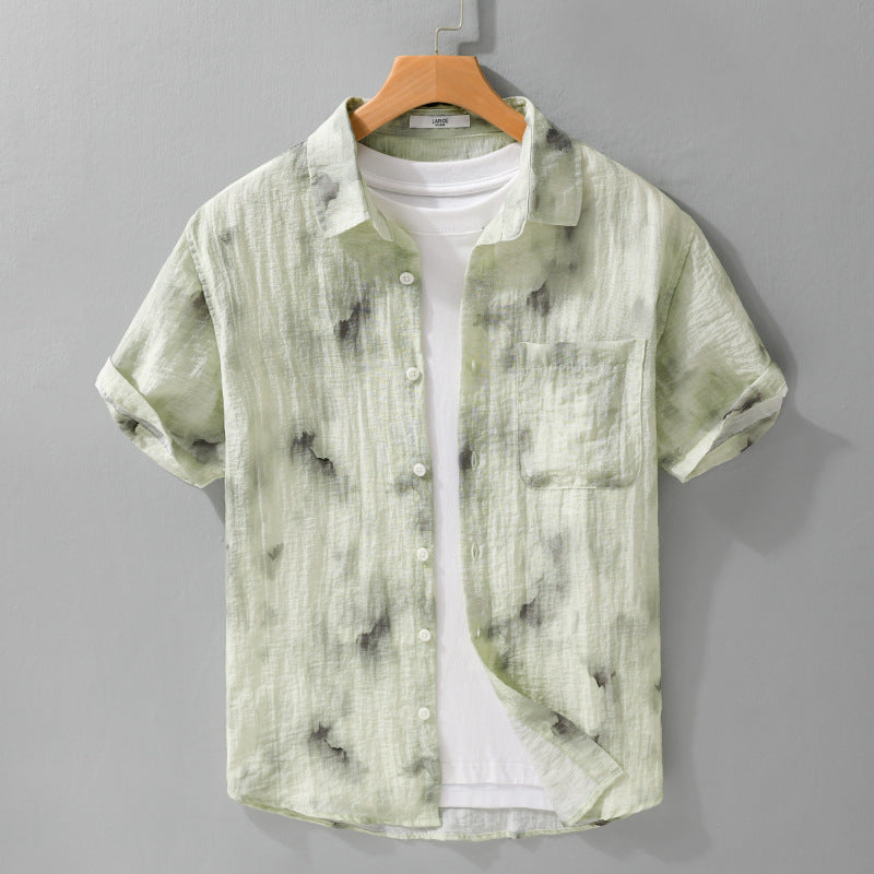 Cool Linen Printed Simple Short Sleeve Shirt