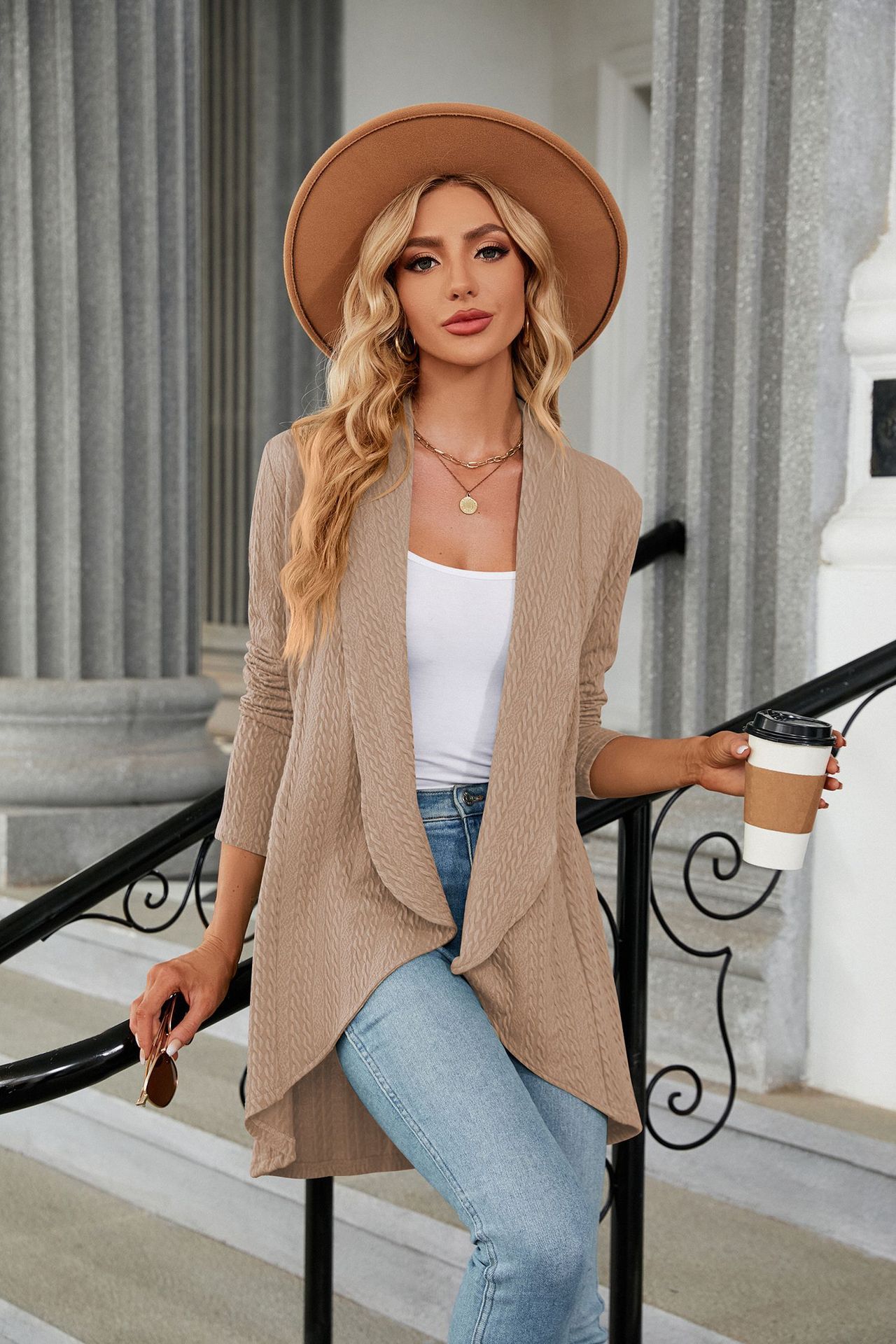Casual Lightweight Open Front Cardigans Soft Draped Long Sleeve