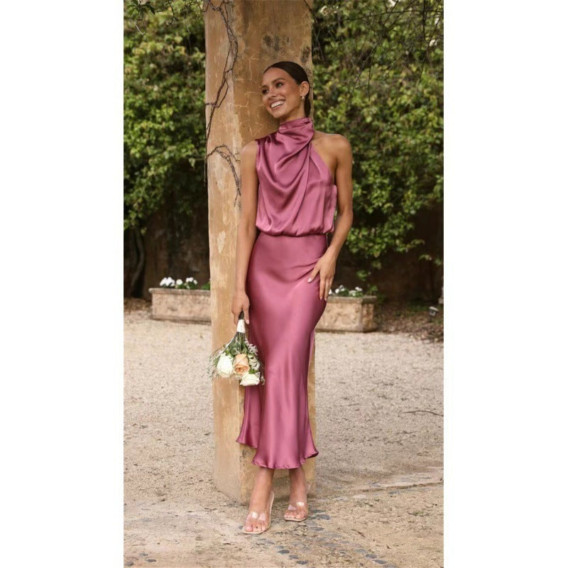 Sleeveless Halter Neck Dress Temperament Evening Dresses For Clothing