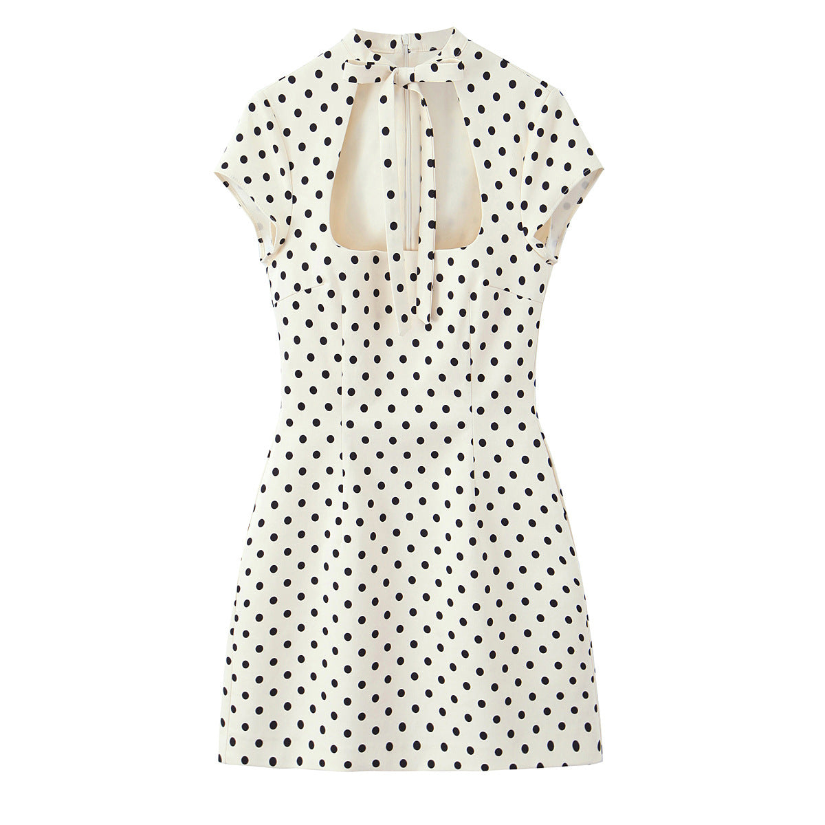 Polka-Dot Short Dress With Bow Accent