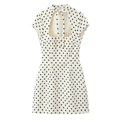 Polka-Dot Short Dress With Bow Accent