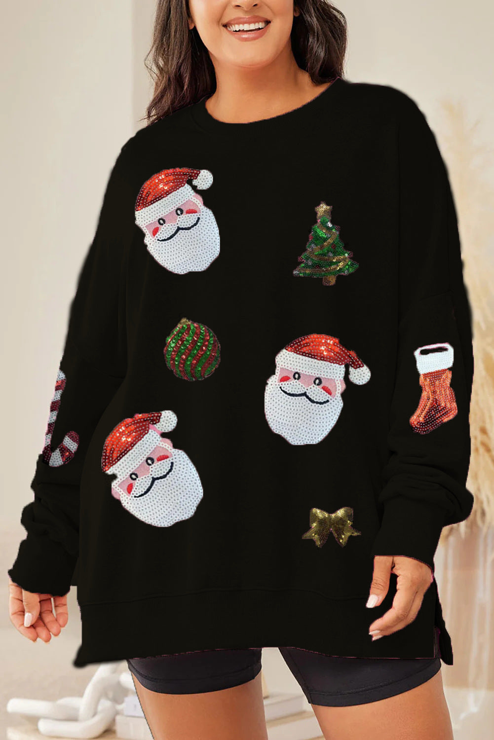 Christmas Sequined Top Loose Casual Long Sleeves Sweater