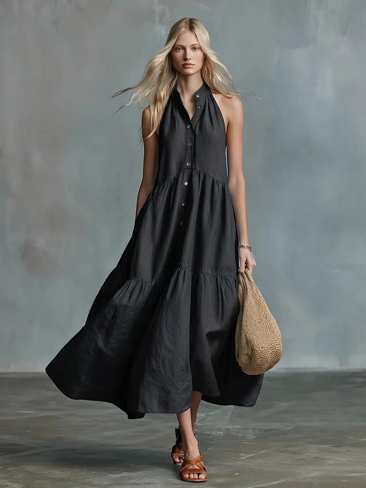 Casual Loose Linen Button-Down Vest Dress