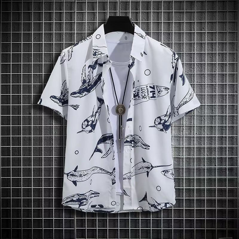 Ins Printed Shirt Beachwear Casual Shorts Suit