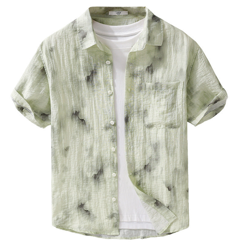 Cool Linen Printed Simple Short Sleeve Shirt