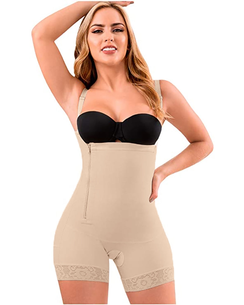 Shapewear Side Zipper Tummy Control Hip Lift Lace Ajustable Shoulder Strap Bodysuit Butt LiFter