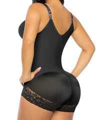Front Zip Lace Trims Thong Body Shaper