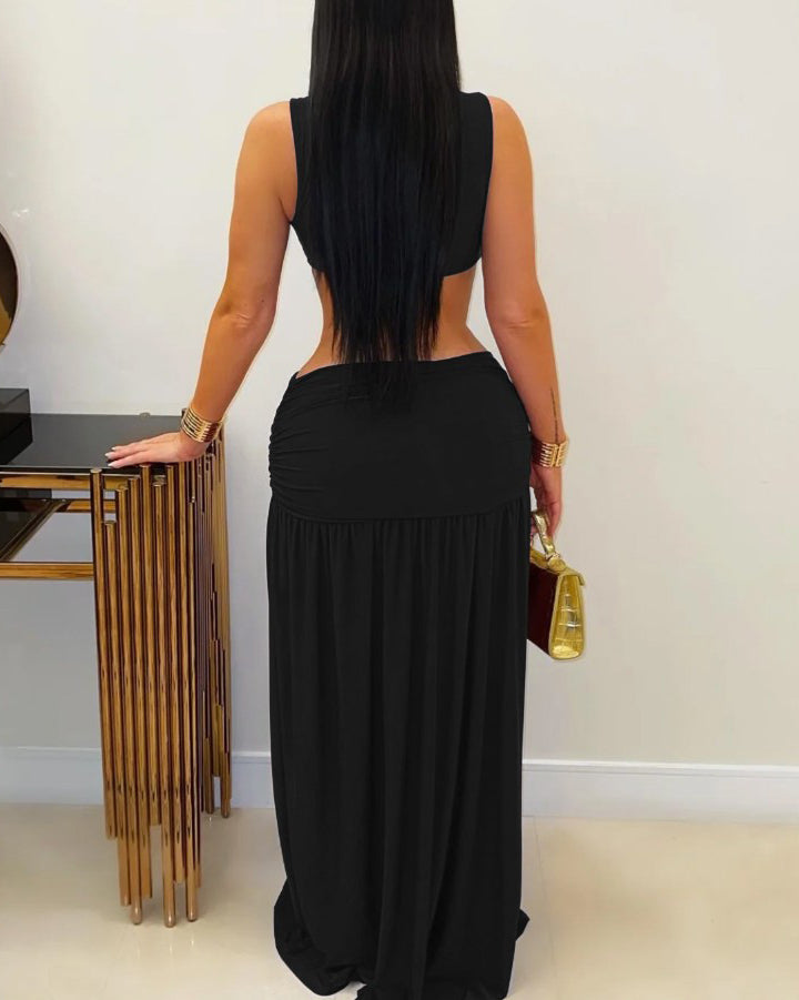 Sleeveless Backless Slit Dress
