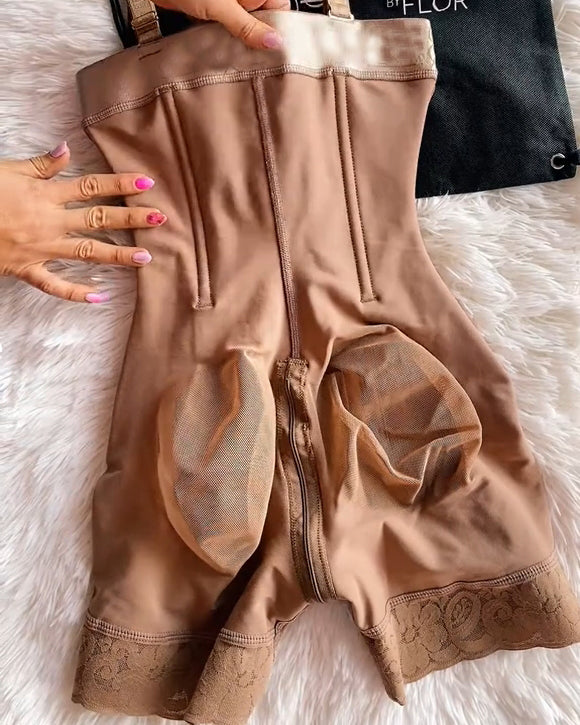 Buckle Front Open Bust Crotch Zipper Tummy Control Shapewear Bodysuit