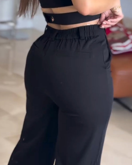 Fashion Sleeveless Wide Leg Pants 2-Piece Set