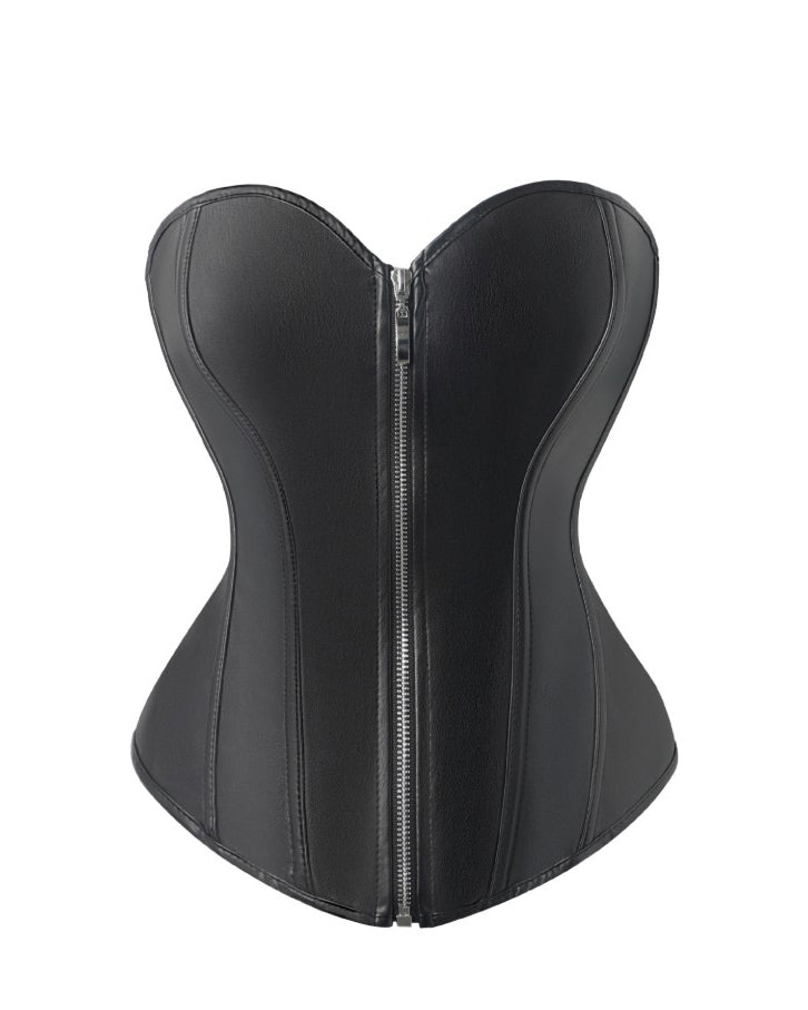 Front Zipper Tummy-Control Leather Corset Top