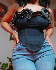Wavy Ruffle Top For Demin Corset With Zipper (Pre-sale)