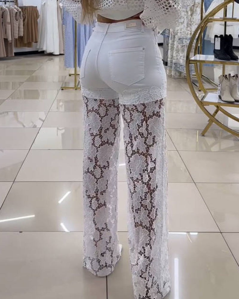 New See Through Lace Slim Straight Leg Jeans