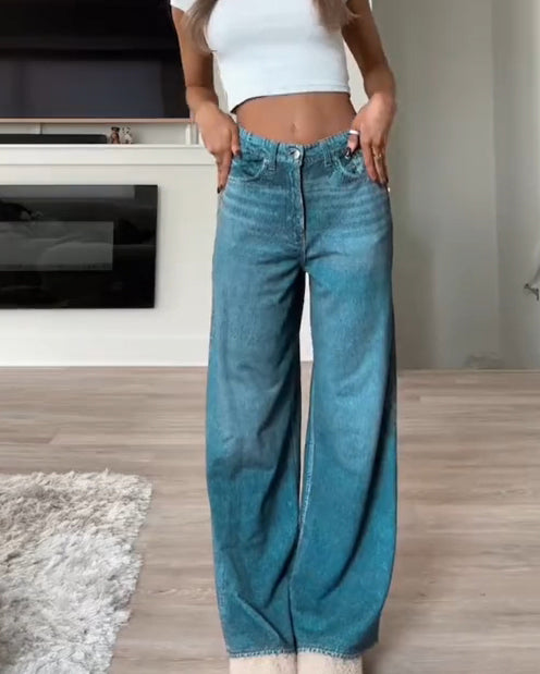 High Waisted Trendy Straight Leg Sweatpant Jeans