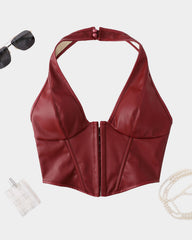 Solid Color Fishbone Corset Fashion Ribbed Tank Top