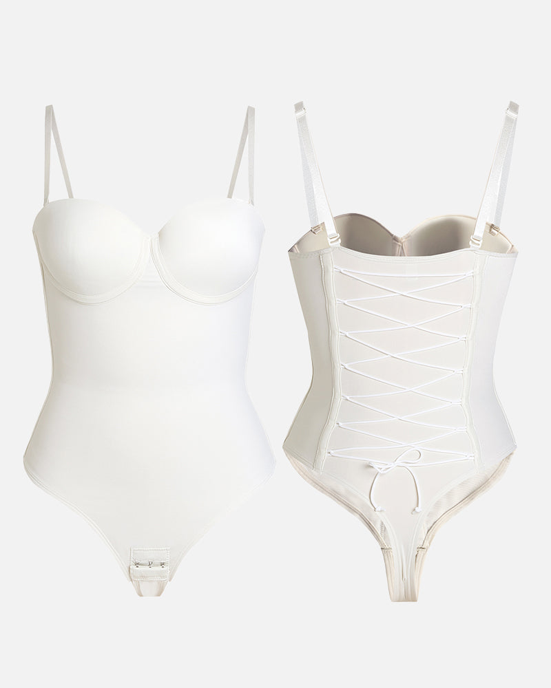 Back Lace-up Bodysuit Thong Seamless Shapewear