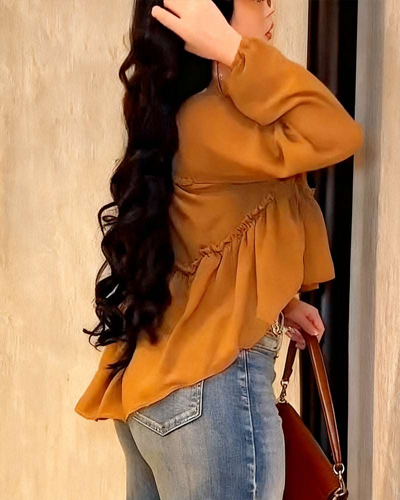 Chiffon Ruffle Long Sleeve Shirt