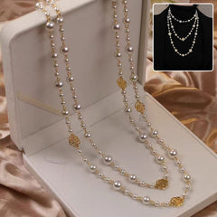Retro Multi-layer Pearls Necklace Long Sweater Chain Versatile Accessories For Women