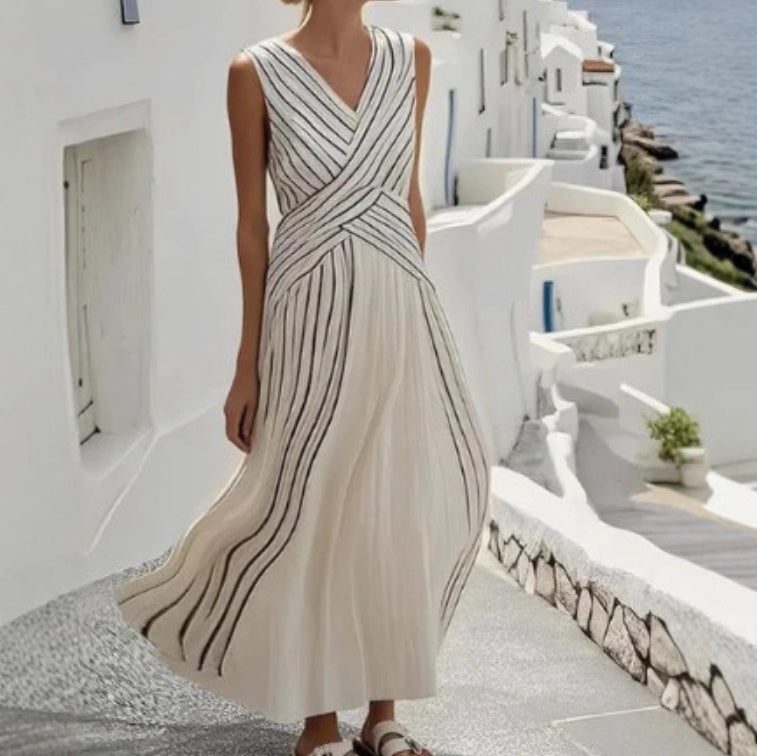 Casual Cross-striped Sleeveless Dress