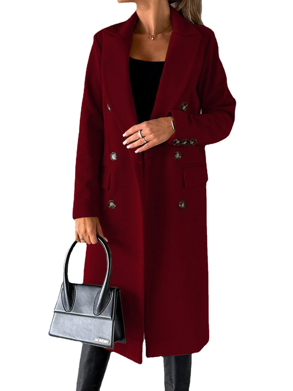 Double Breasted Lapel Coat Solid Slim Long Jacket Long Sleeve Tops Womens Clothing