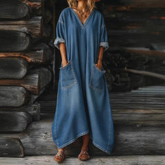 Casual Loose-fit Midi Denim Dress