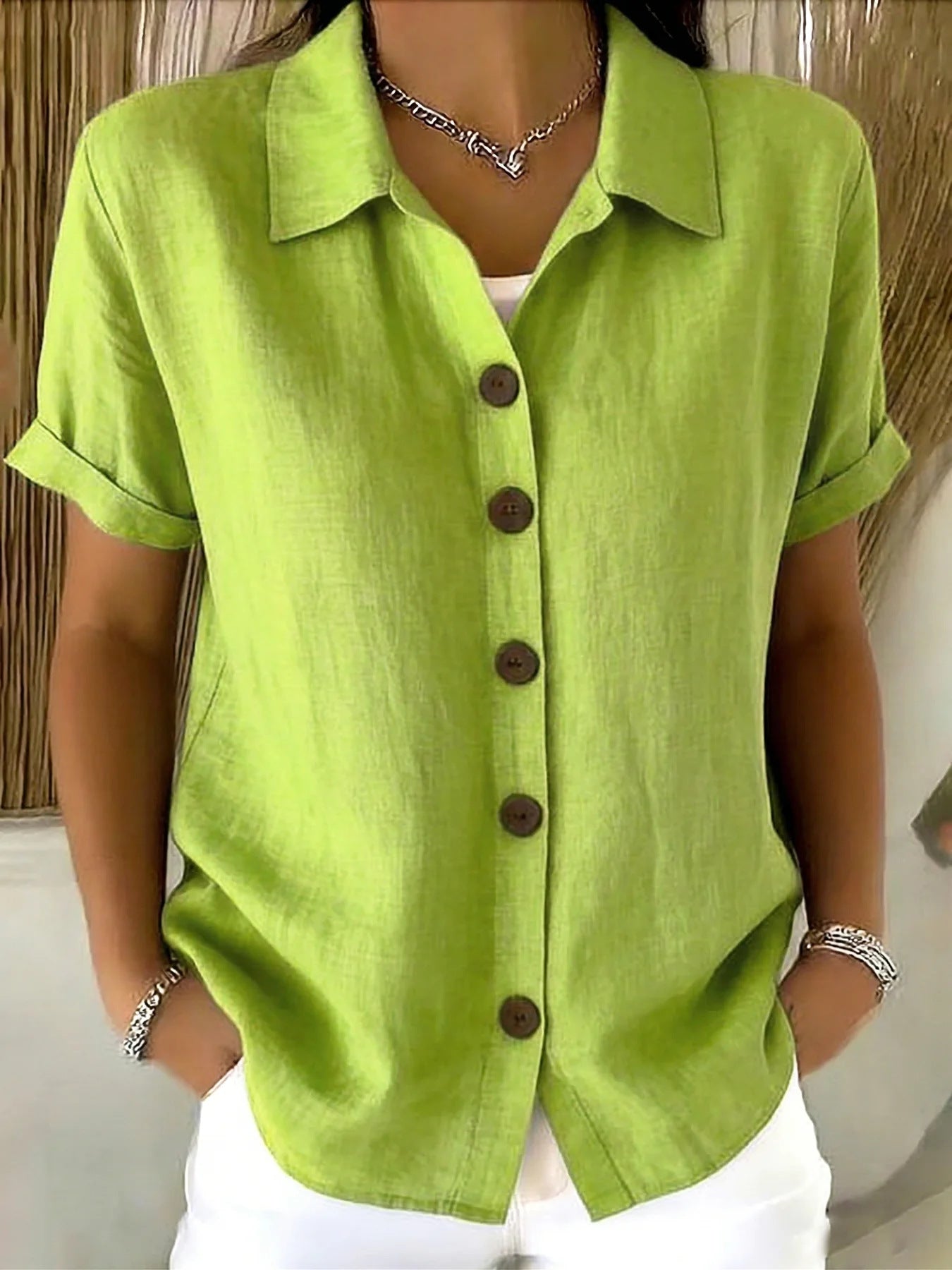 Lapel-button Long-sleeve Shirt