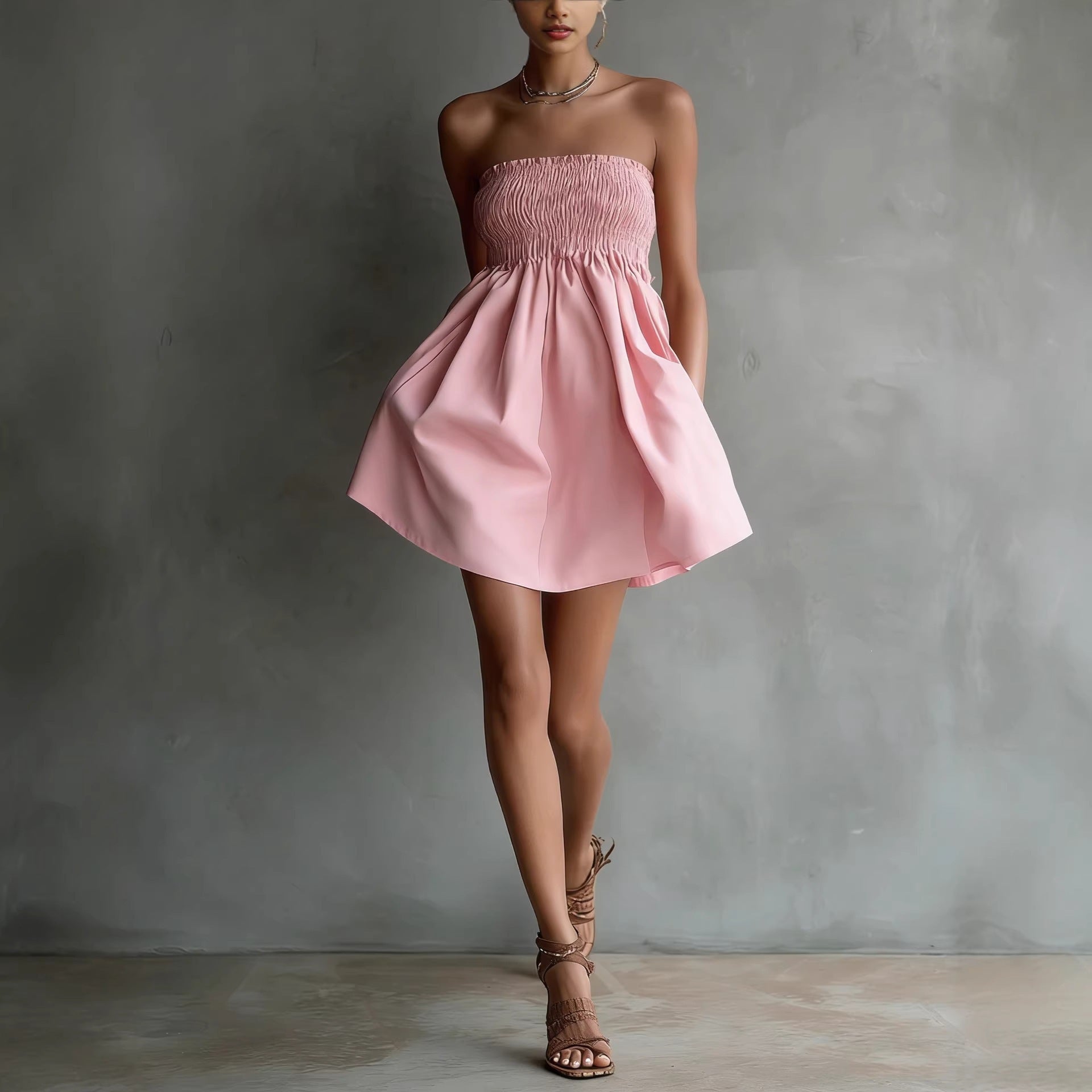 Solid-Colored Strapless Tube Dress