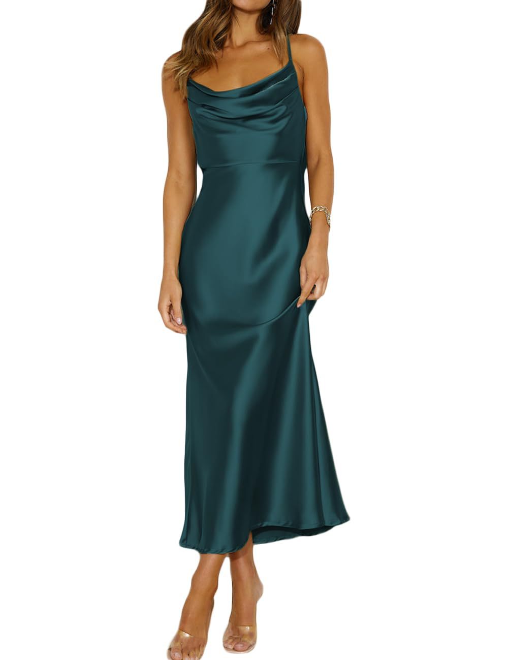 Shoulder Straps Slim-fit Backless Lace-up Long Dress Robe
