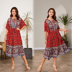 Fat Dresses V Neck Print Beach Dress