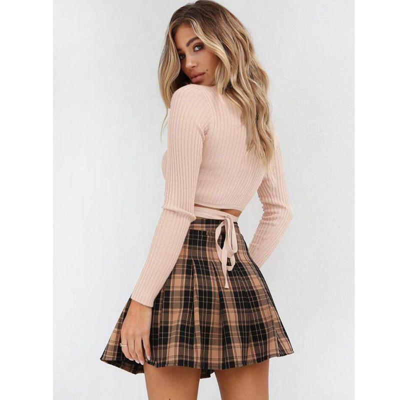 Ladies Slim Crop Tops Long Sleeve T Shirt Casual Solid V Neck Knitted Short Tops
