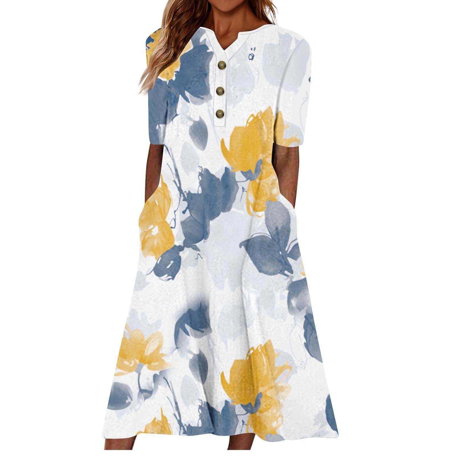 Casual Short Sleeved Long Midi Plain Dresses With Pockets
