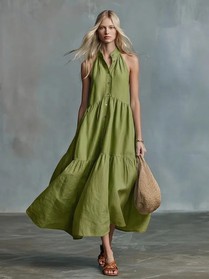 Casual Loose Linen Button-Down Vest Dress