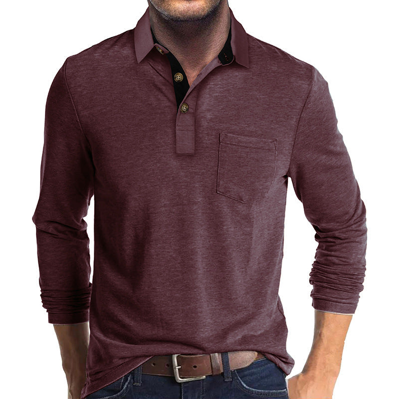 Mens Long-sleeve Lapel T-shirt Base Layer Top