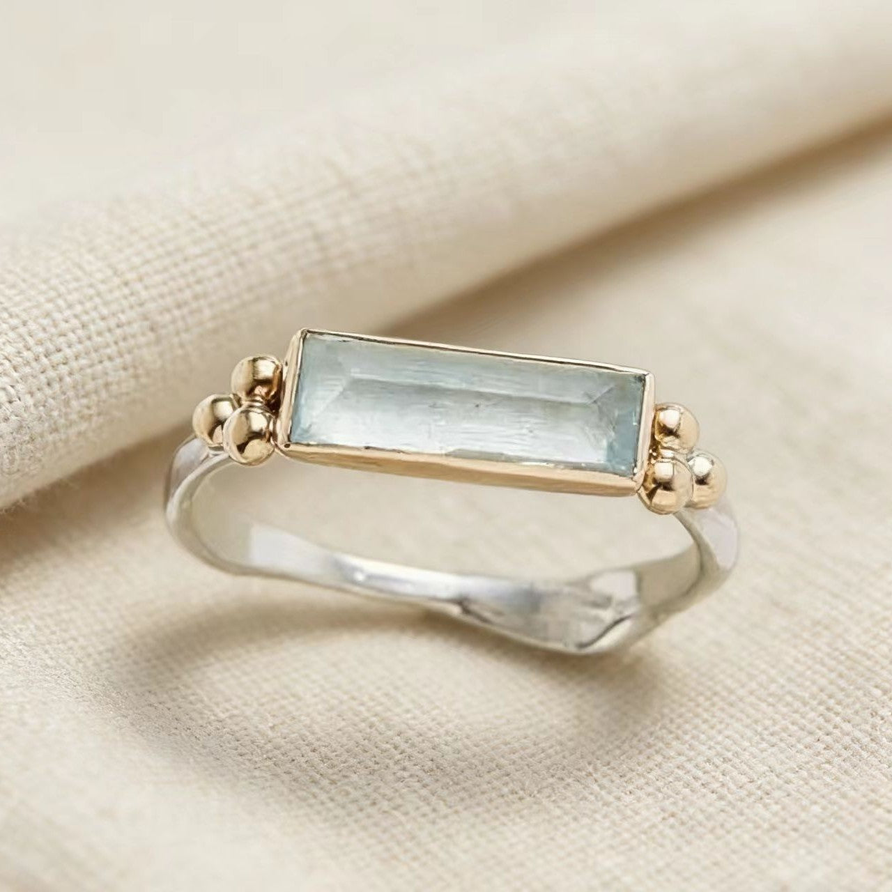 Geometric Quadrilateral Diamond-Encrusted Ring