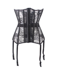 Lacing Corset Top Satin Floral Boned Overbust Body Shaper Bustier