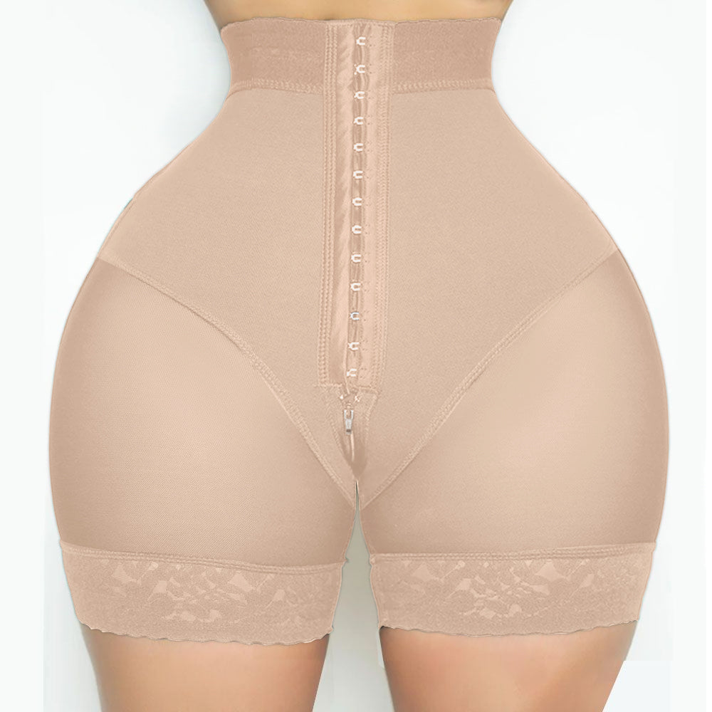 BBL Shorts High Waisted Double Compression Hook & Eye Control Zipper Crotch Butt Lifter Shaper Shorts