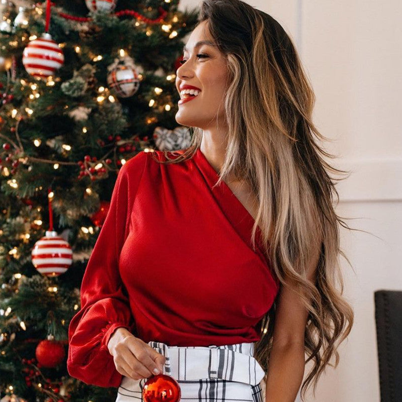 Red Striped Solid Color Long Sleeved Pullover Vest