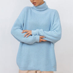 Oversized Black High Neck Long Sleeve Loose Blue Long Beige Sweater