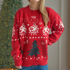 Christmas Red Sweater Jacquard Pullover Knitted Sweater