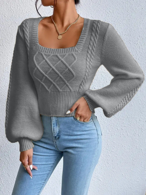 Solid Color Square Collar Sweaters Clothing