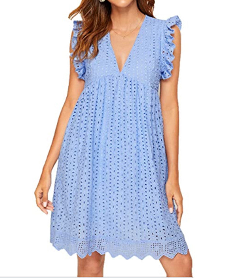 Lace Jacquard Hollow V-neck Dress