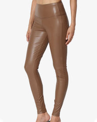 Stretchy Faux Leather Leggings Wide High Waist Tight Skinny