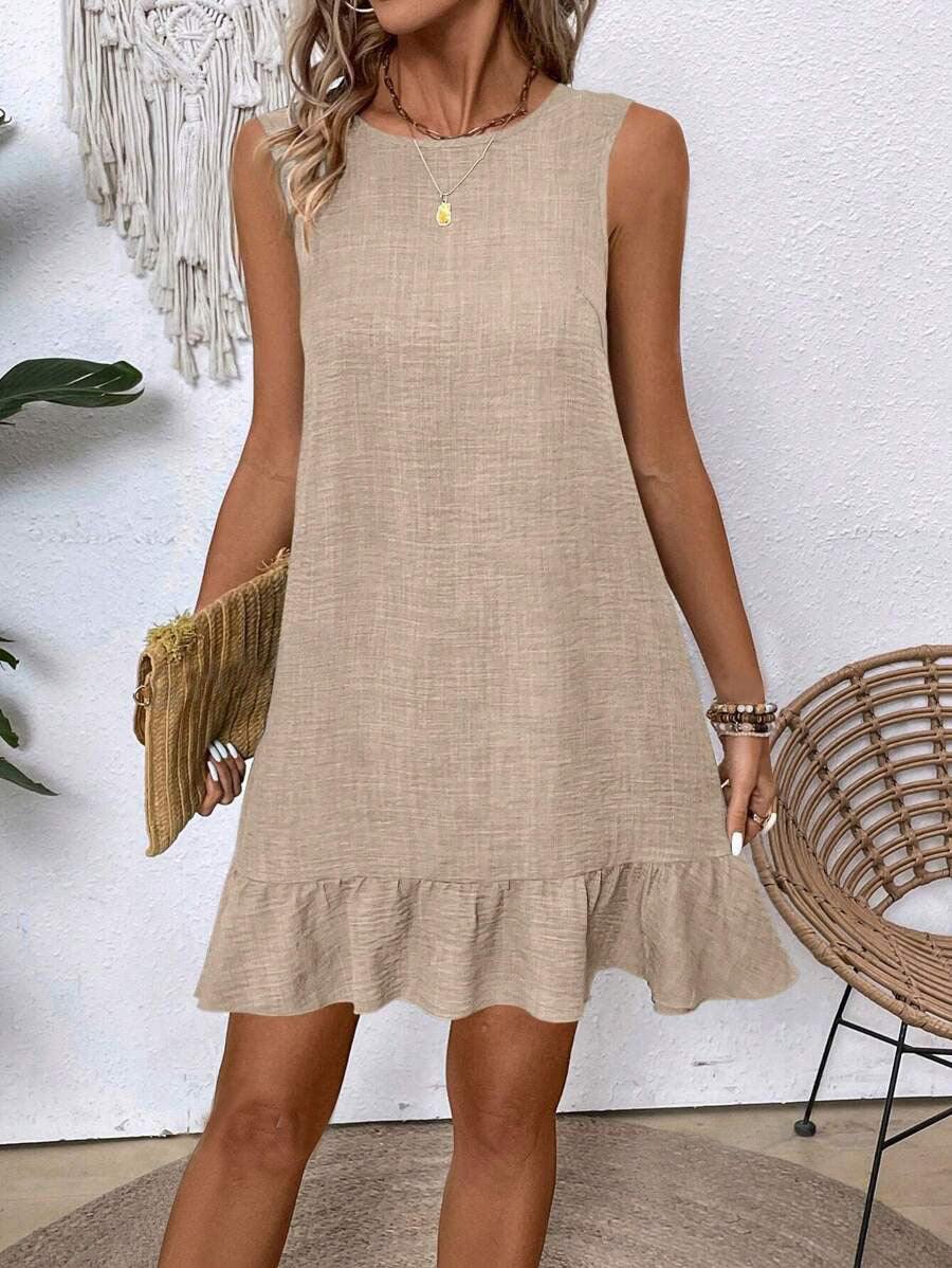 Ruffle Dress Loose Sleeveless Straight Beach Dresses For Women
