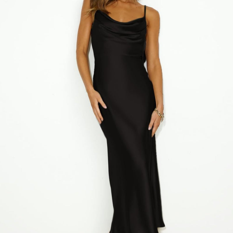 Shoulder Straps Slim-fit Backless Lace-up Long Dress Robe